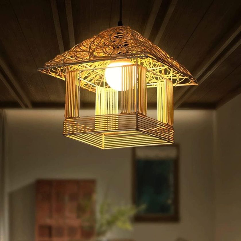 Chandelier, Chinese Style Chandelier Hand-Woven Bamboo Pendant Lighting 1-Light Wicker Rattan House Lampshade Hanging Light E27 Antique Rattan Lantern Pendant Lamp for Dining Room Living Room Lightin - Image 2