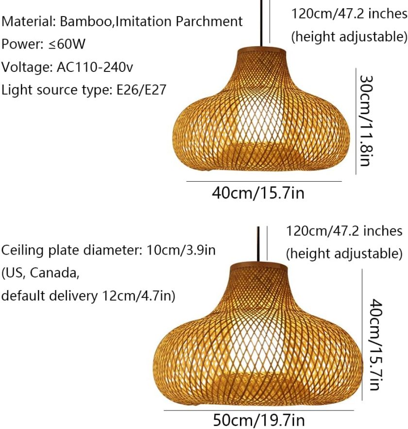 Wicker Lantern Lamp Shade Japanese Style Chaner Natural Rattan Bamboo Woven Hollow Pendant Lamp Country Style Wicker Dome Light Fixtures for Kitchen,Living Room,Coffee Shop,Restaurant - Image 2