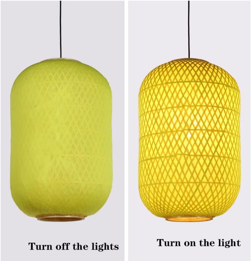 Wicker Faux Parchment Chaner Bamboo Woven Lampshade Southeast Asian Style Embedded Lantern Hanging Light Home Indoor Hallway Ceiling Lighting Fixture E27,for Kitchen Island,Dining Room,Bar - Image 2
