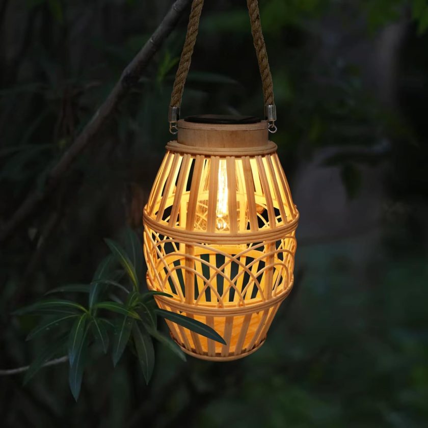 Bamboo & Rattan Hanging Solar Lights - Waterproof Lanterns for Garden, Yard, Patio, Porch, Trees, Lawn, Pathway
