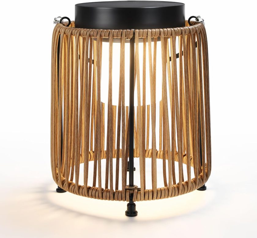 Solar Lanterns Outdoor Waterproof IP54, Handwoven Wicker Outdoor Table Lamps Portable Rechargeable with 30H+ Runtime, Dual USB-C/Solar Charging Hanging Lantern, 3 Brightness Levels - Image 2