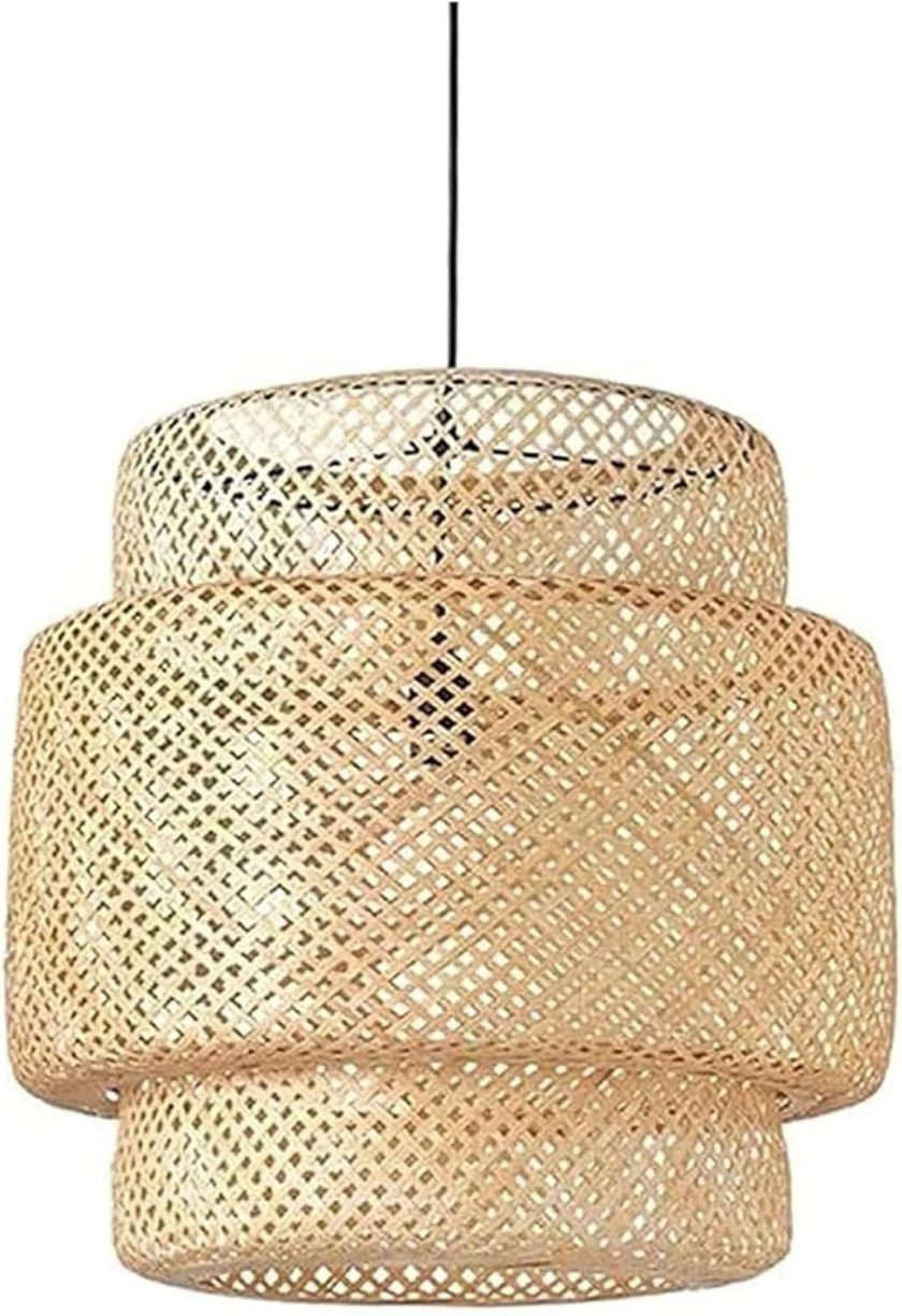 Modern Retro Hanging Light Modern Handmade Wicker Rattan Tropical Bamboo Ceiling Lamp Zen Lantern for Dining Room Living Room