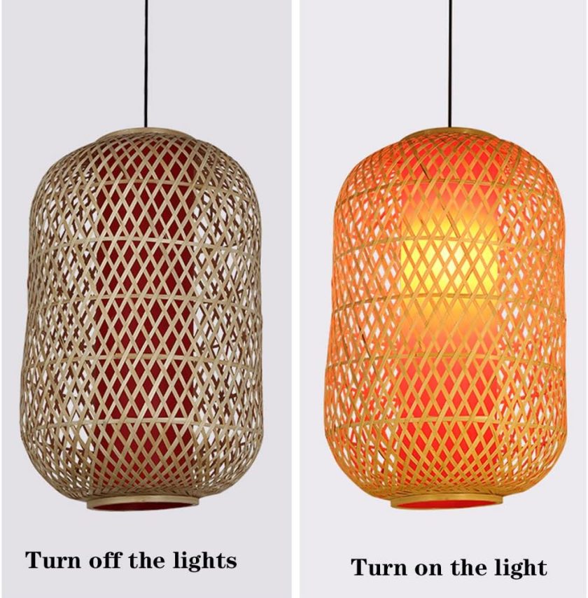 Wicker Faux Parchment Chaner Bamboo Woven Lampshade Southeast Asian Style Embedded Lantern Hanging Light Home Indoor Hallway Ceiling Lighting Fixture E27,for Kitchen Island,Dining Room,Bar - Image 2