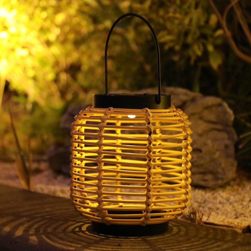 Solar Lanterns Outdoor, Natural Bamboo Hanging Solar Lights Waterproof Rattan Decorative Lanterns for Yard, Patio, Lawn, Tabletop, Pathway, Landscape, Garden Decor Gifts