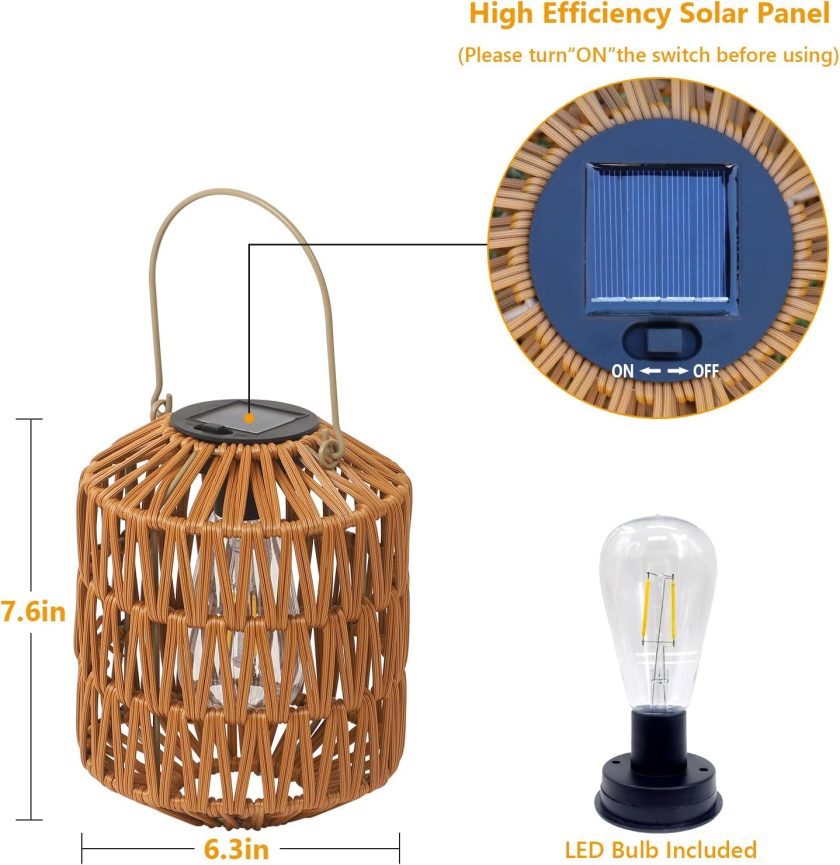 2 Pack Solar Lanterns Outdoor Waterproof, Rattan Solar Lights for Yard, Outdoor Garden Lights, Hanging Lanterns Decorative Birthday Gifts for Mom Grandma, Outdoor Lanterns for Porch, Patio, Pathway - Image 2