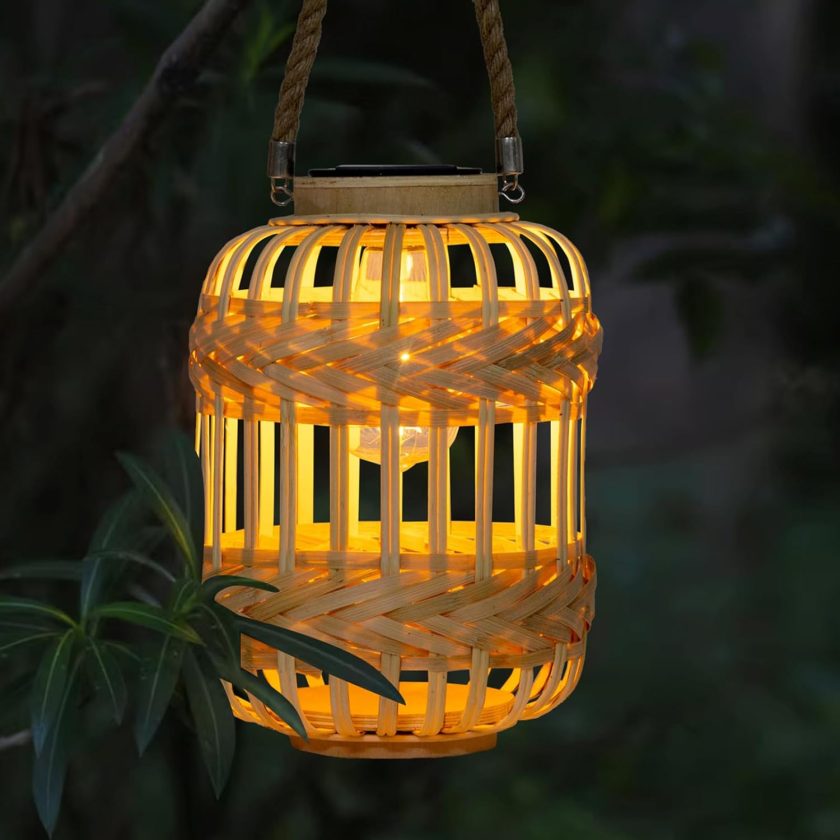 Solar Lanterns Outdoor Hanging Lights Rattan Bamboo Solar Light Waterproof with Twine Handle Garden Decorative Table Lamp for Yard Tabletop Patio Tree Pathway Home Decoration - Image 2