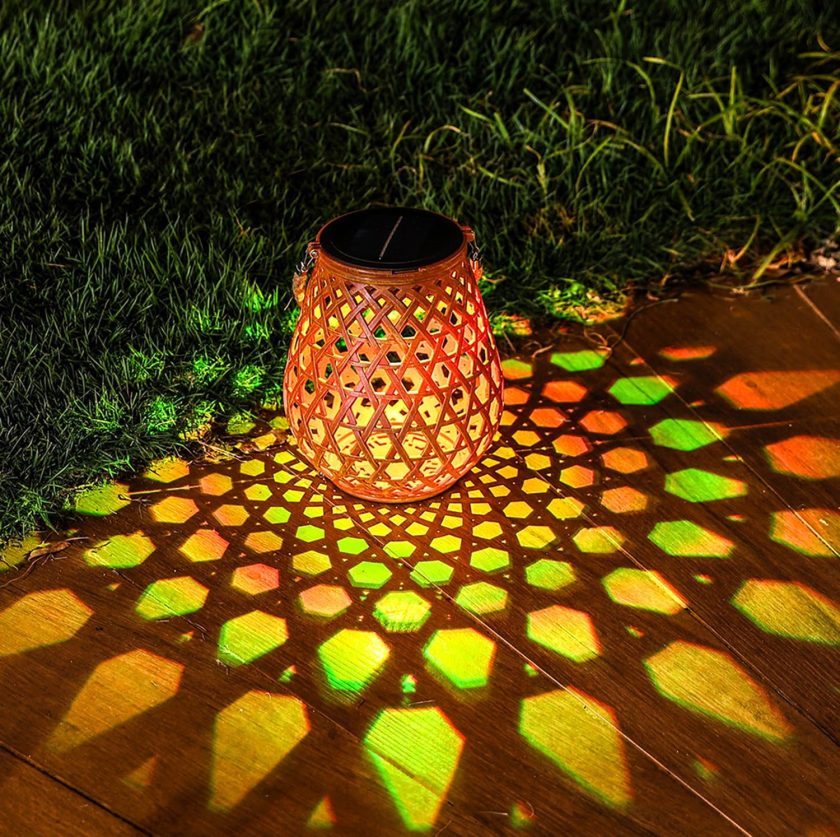 Solar Lanterns Outdoor Hanging Lights, Waterproof Solar Table Lamps with RGB Lights, Bamboo Weaving Solar Lantern Lights Decoration for Garden, Yard, Patio, Porch, Lawn, Pathway