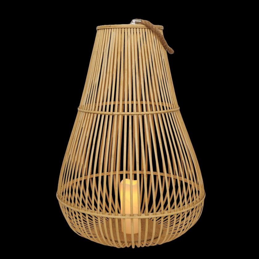 Outdoor Bamboo Lantern with LED Candle, Brown Finish for Patio and Garden Decor, 33" Tall - Image 2