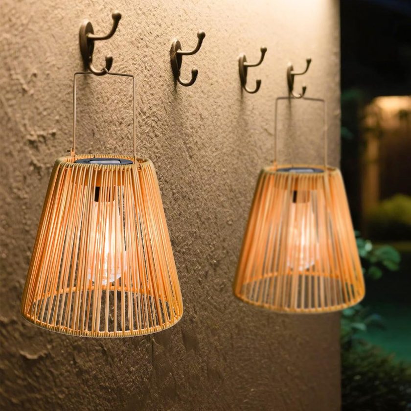 Solar Lanterns Outdoor, Rattan Hanging Solar Lights Natural Bamboo Waterproof Decorative Lanterns for Yard, Patio, Lawn,Pathway, Landscape, Garden Decor Mother's Day Gifts