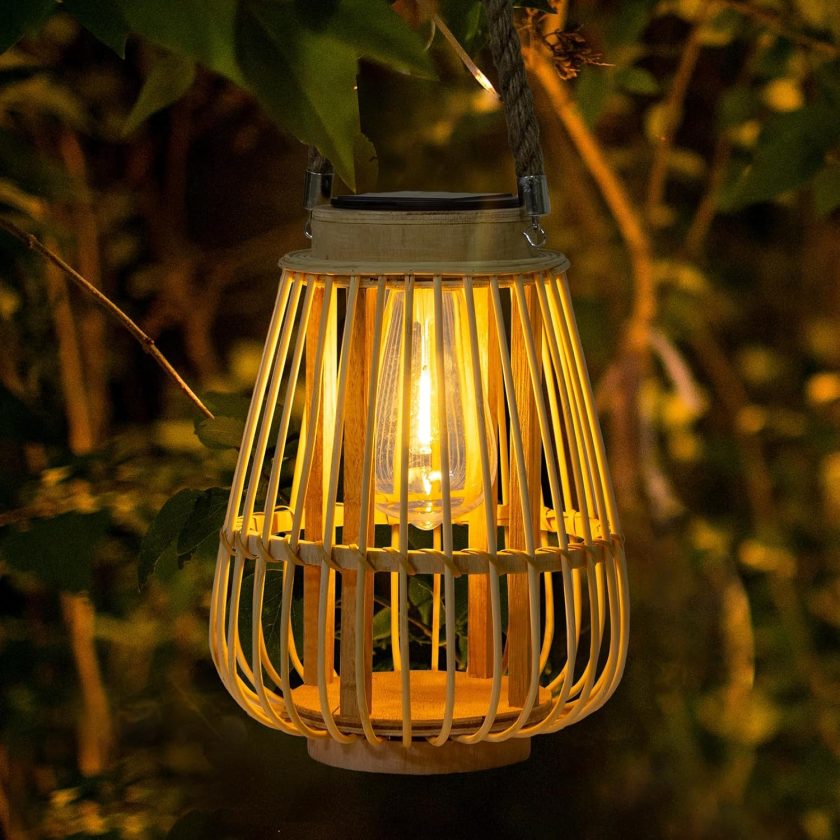 Solar Lanterns Outdoor Hanging Lights Waterproof Rattan Bamboo Solar Powered Light with Twine Handle Decorative Garden Table Lamp for Patio Yard Tabletop Tree Pathway Home Decoration - Image 2