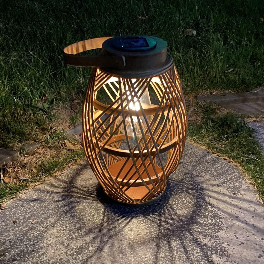 Outdoor Solar Lanterns Light Rattan Bamboo Lamp with Handle for Hanging or Table Lamp for Patio Yard Garden Wedding Home Decoration, Edison Bulb, Auto on/Off(Style2) - Image 2